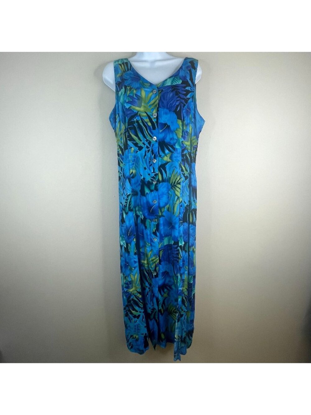 Vintage Maxi Dress Womens 10 Floral Shift Hawaiian Vacation‎ Tie Back Button Up